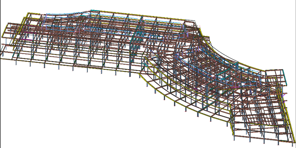 Tekla 3D structural model - precast/steel hybrid parkade wireframe